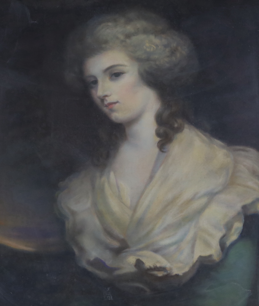 After Sir Thomas Lawrence, pair of pastels, Mrs Siddons, as Mrs Haller in ‘The Stranger’ and Miss Frances Harfield after Romney, 74 x 61cm